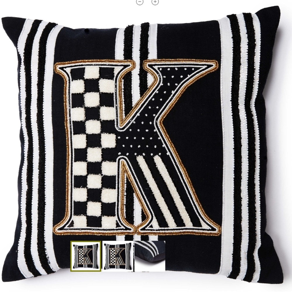 Mackenzie-Child's: Black and White Striped Pillow with Letter K